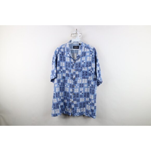 Nat Nast Luxury Originals Mens 2XL Silk Blend Geometric Hawaiian Button Shirt - Picture 1 of 12